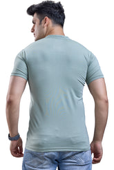 Sage Green Mandarin Collar Graphic T-Shirt
